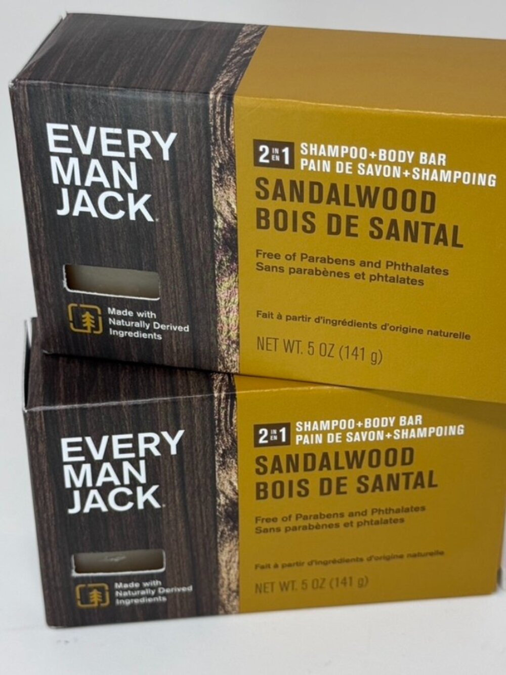 LOT 2 - Every Man Jack Sandalwood 2-in-1 Shampoo Body Bar Soap 5oz NEW.